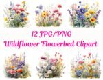 Wildflower Flowerbed Clipart, Watercolor Wildflower Clipart, Boho Floral Clipart, Digital Wildflower Graphics, Garden Clipart PNG, Wildflower Art for Planners, Wildflower Wedding Invitation Clipart